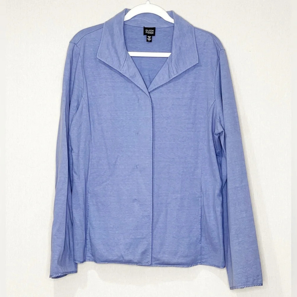 Eileen Fisher Vintage Cotton Knit Jacket Women's Large‎ Blue Blazer Periwinkle